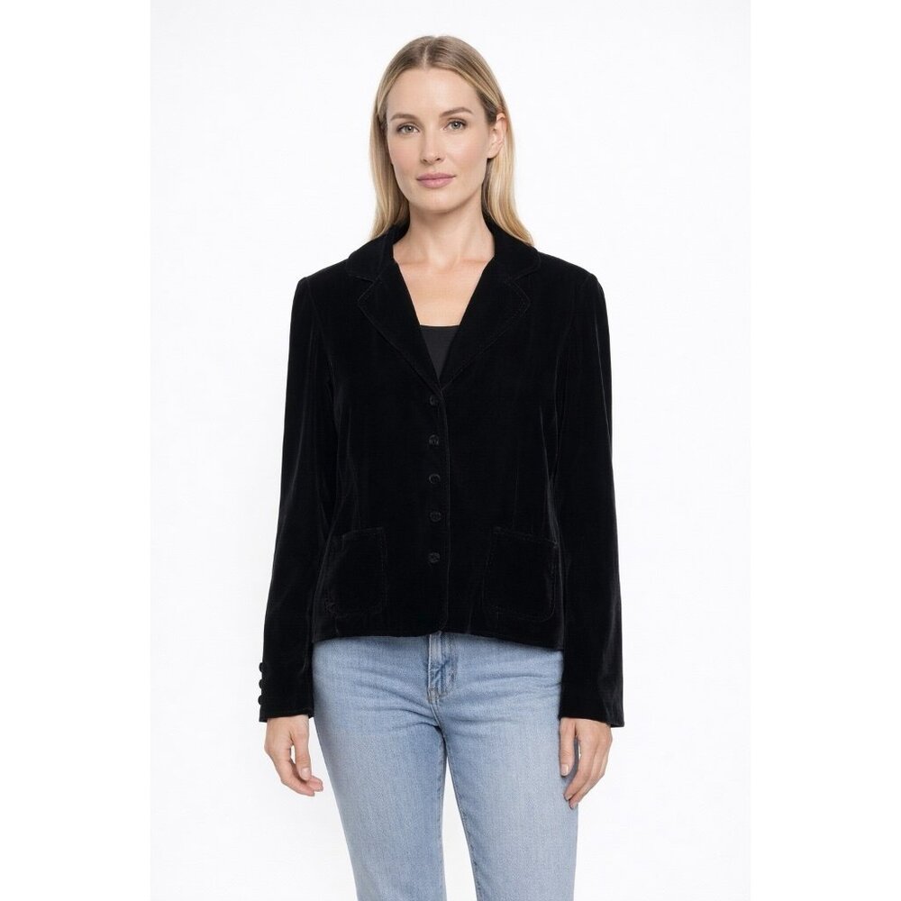Eileen Fisher Velvet Blazer Jacket Medium Silk Lined Classic Minimalist Black M